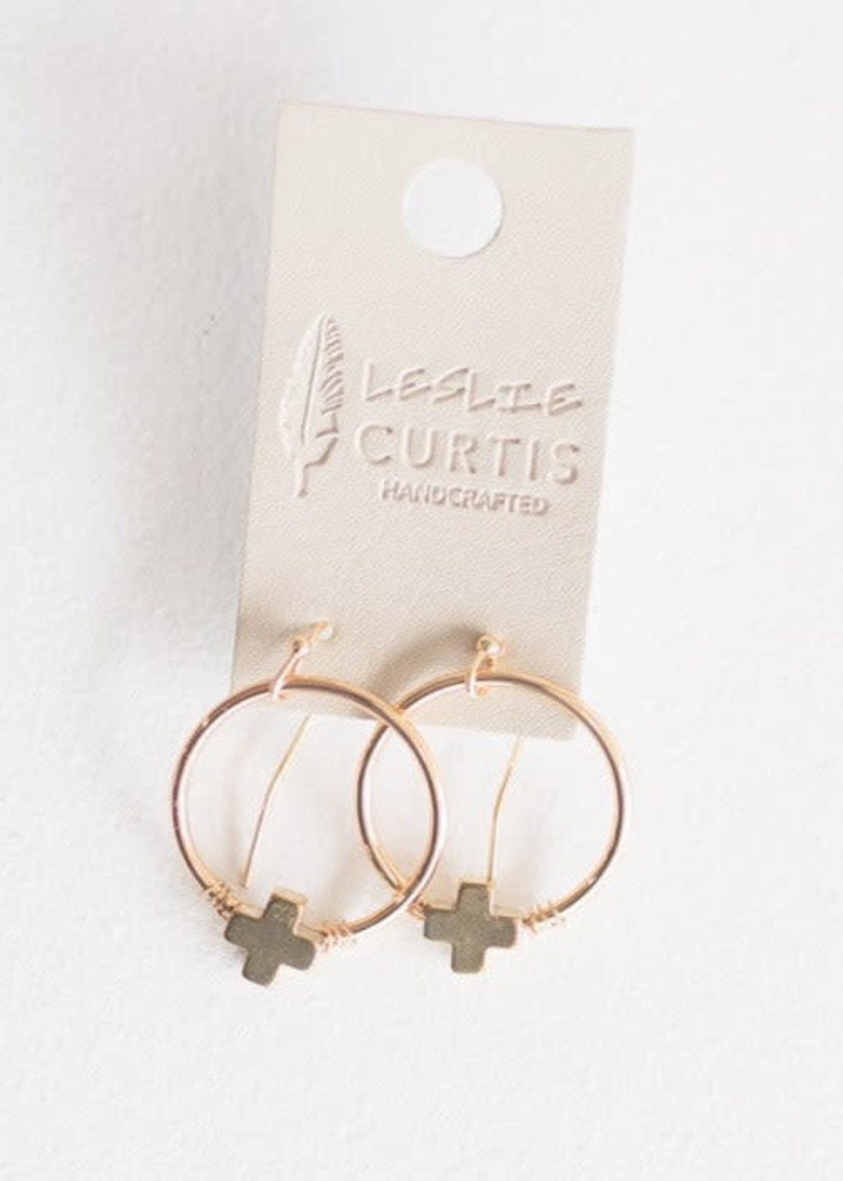 Leslie Curtis Jewelry Lucy Small Gold Cross Hoop Earrings