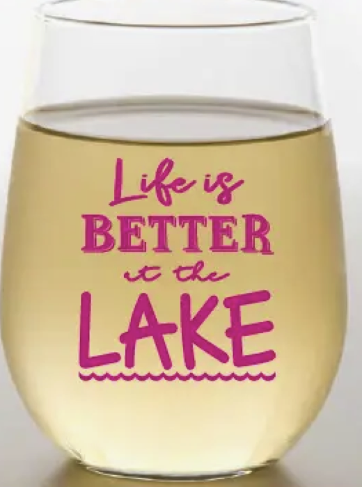 "Life/Lake" PINK Shatterproof Wine Glass