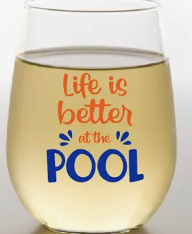 "Life/Pool" ORANGE Shatterproof Wine Glass