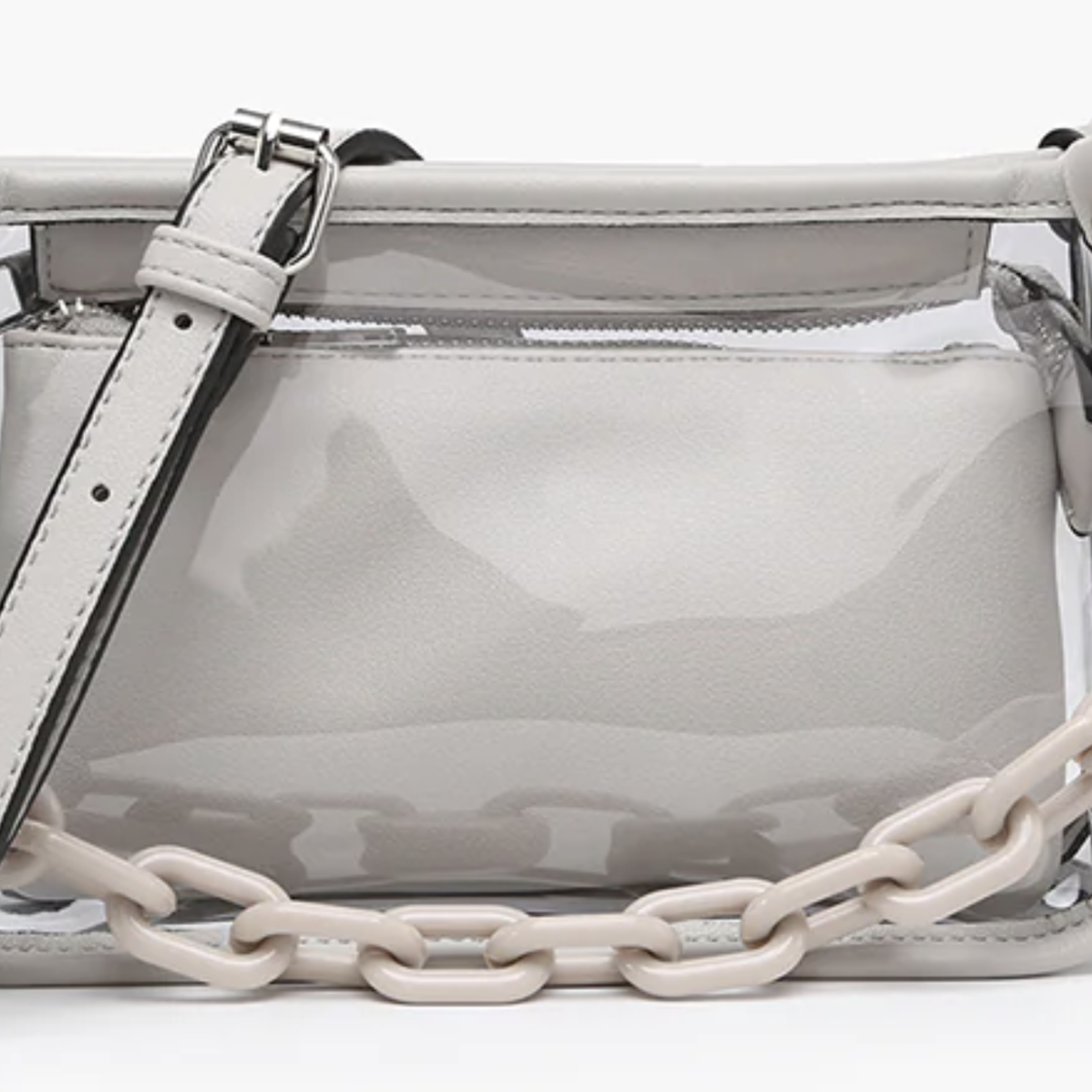Jen and Co Jessica Clear Crossbody w/ Chain - Light Grey