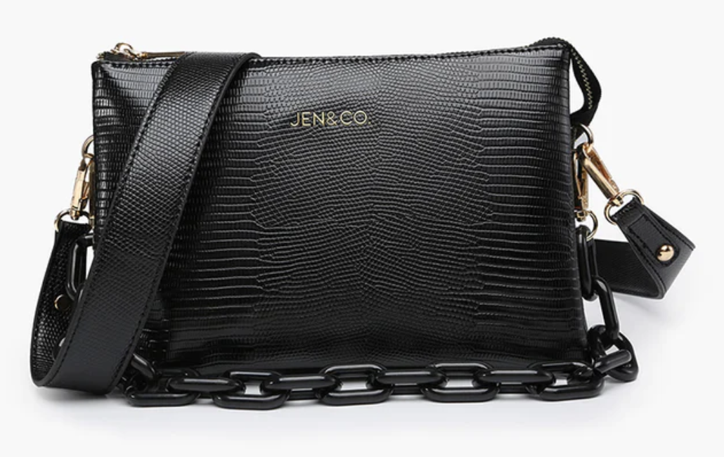 Jen and Co Izzy Lizard Crossbody - Black Jen and Co Izzy Lizard Crossbody - Black