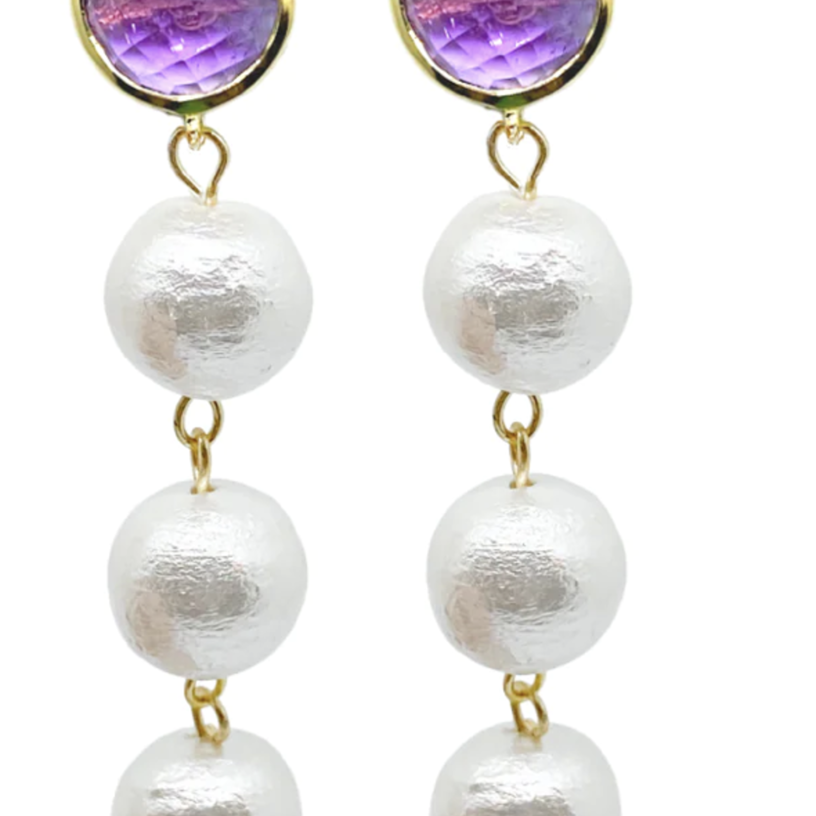 M Donohue Collection Triomphe Amethyst & Cotton Pearl Earrings