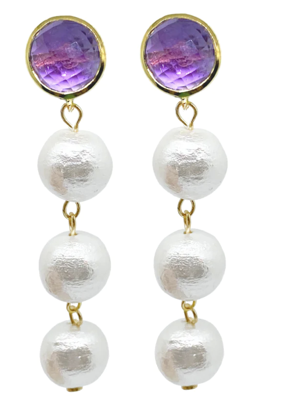 M Donohue Collection Triomphe Amethyst & Cotton Pearl Earrings