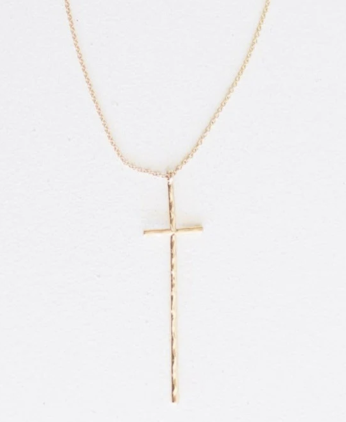 Leslie Curtis Jewelry Peyton - Gold Hammered Thin Cross Necklace