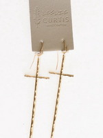 Leslie Curtis Jewelry Ada - Hammered Gold Thin Cross Earrings