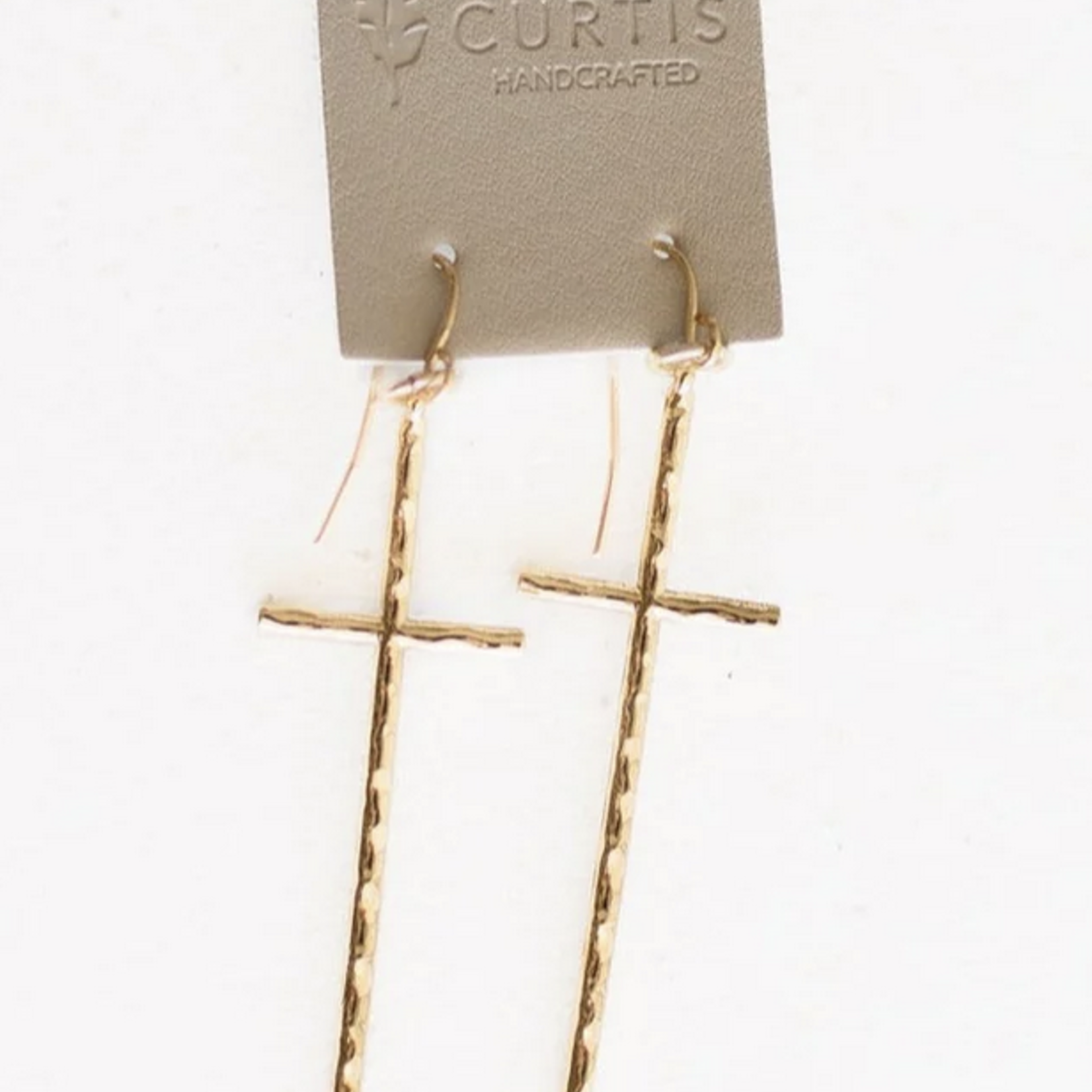 Leslie Curtis Jewelry Ada - Hammered Gold Thin Cross Earrings