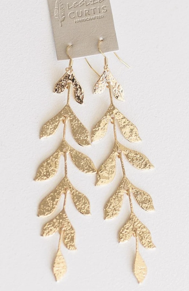 Leslie Curtis Jewelry Flora - Long Leaf Gold Earrings