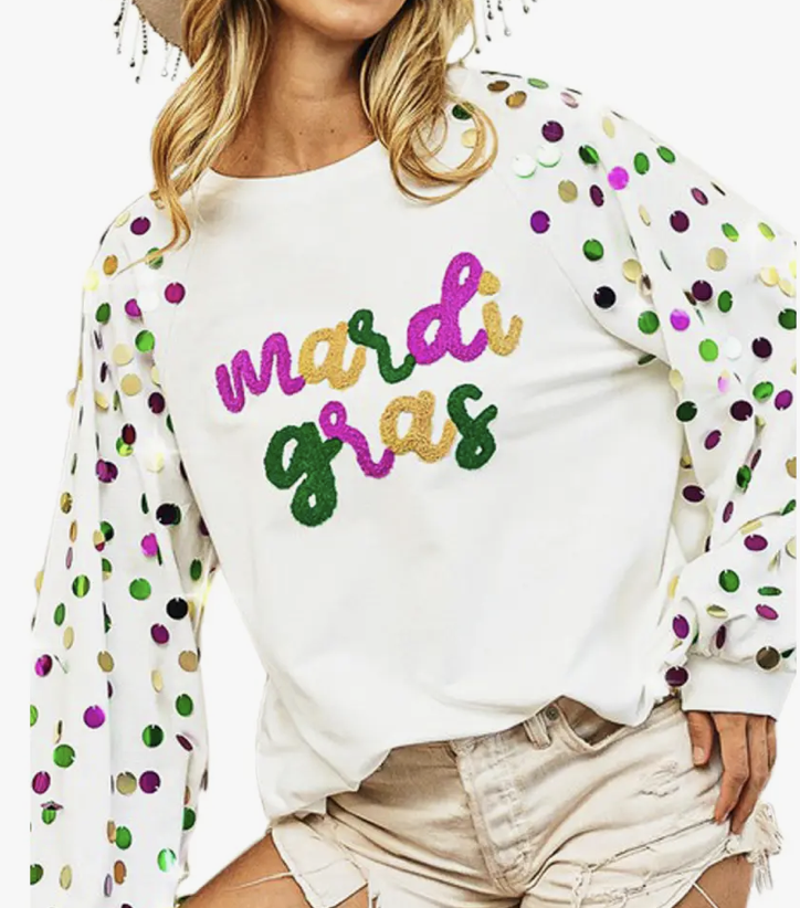 Vanilla Monkey Mardi Gras Spangled Sleeve Pullover - XL