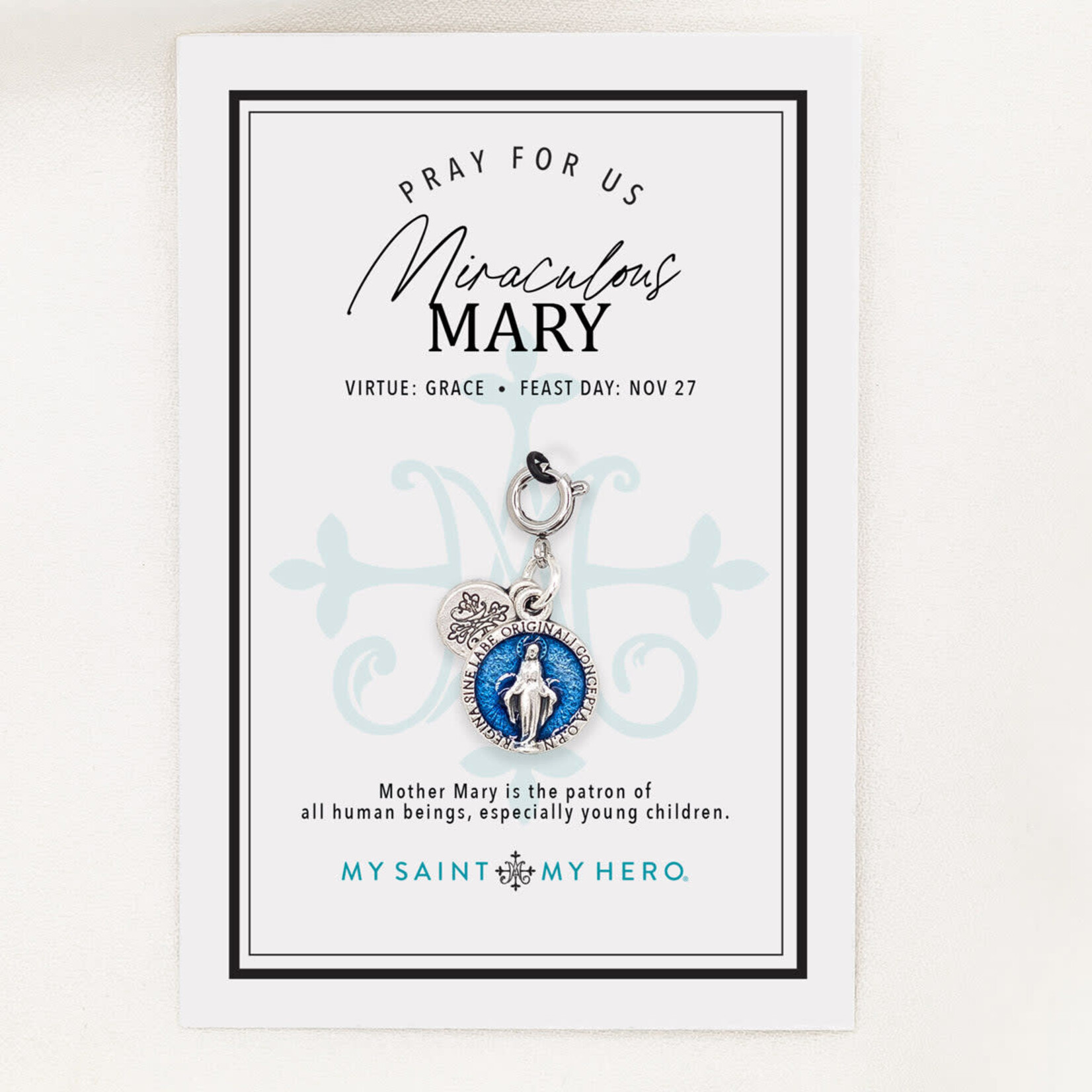 My Saint My Hero Miraculous Medal Charm- Medium with Blue Enamel