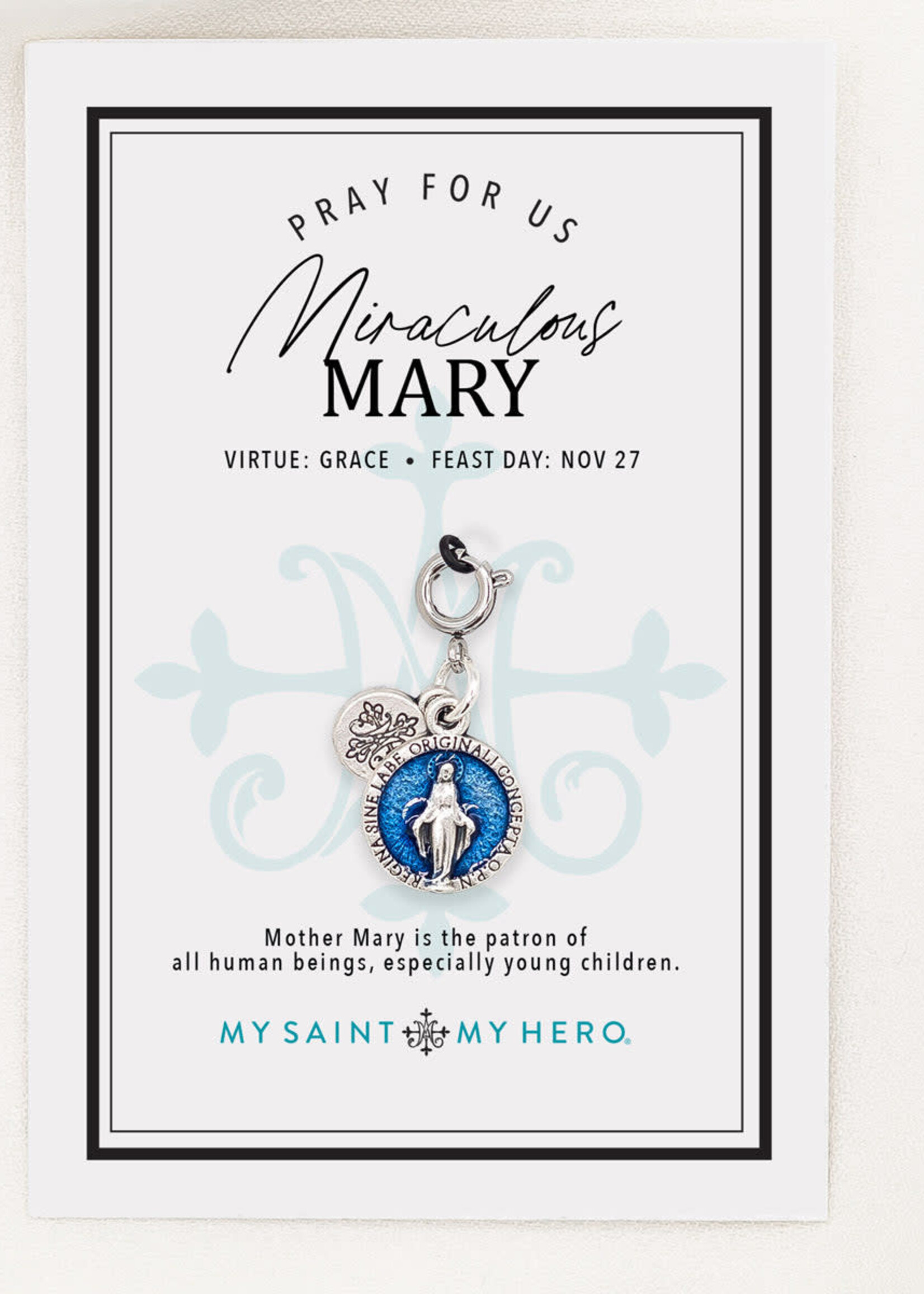 My Saint My Hero Miraculous Medal Charm- Medium with Blue Enamel