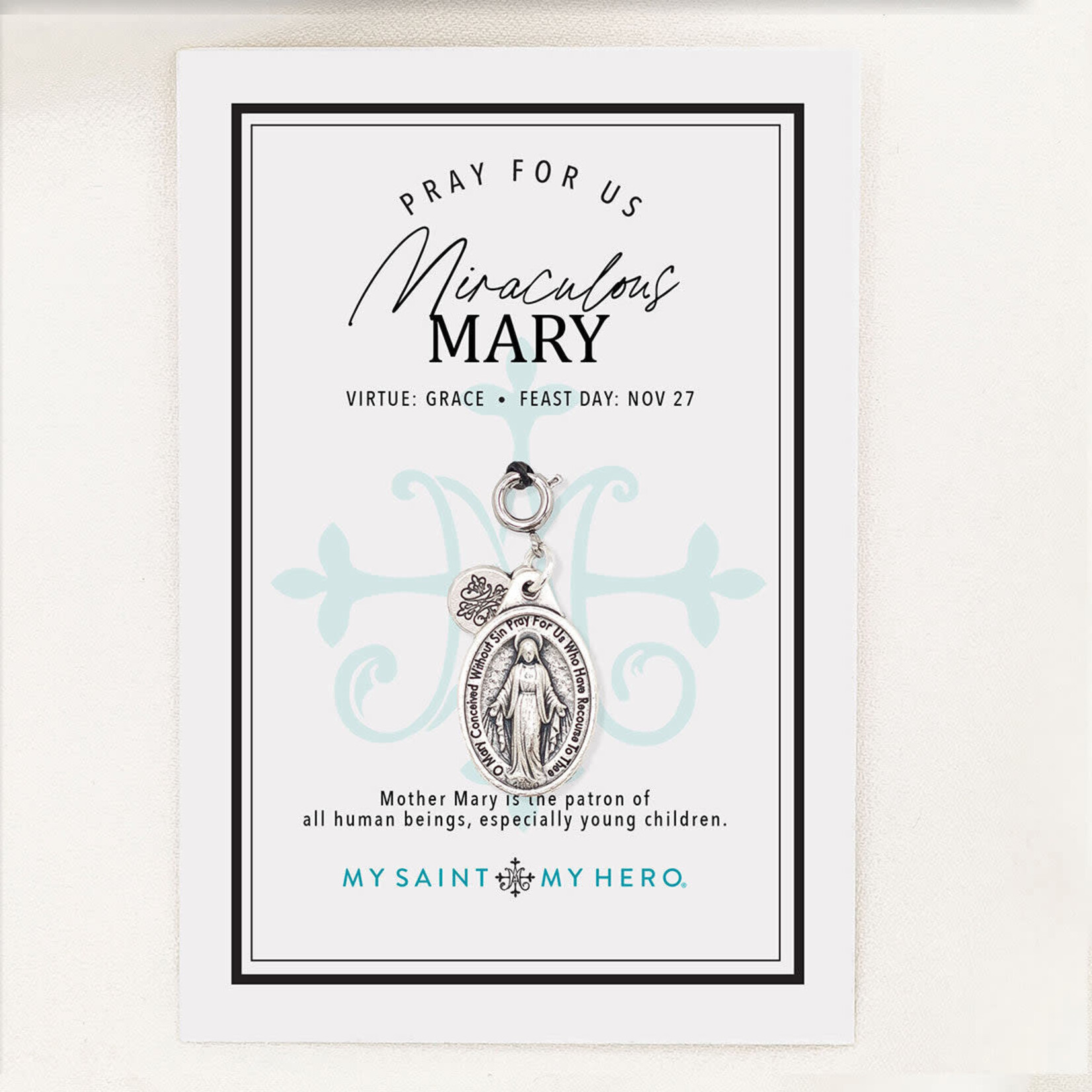 My Saint My Hero Miraculous Mary Charm- Large- Silver