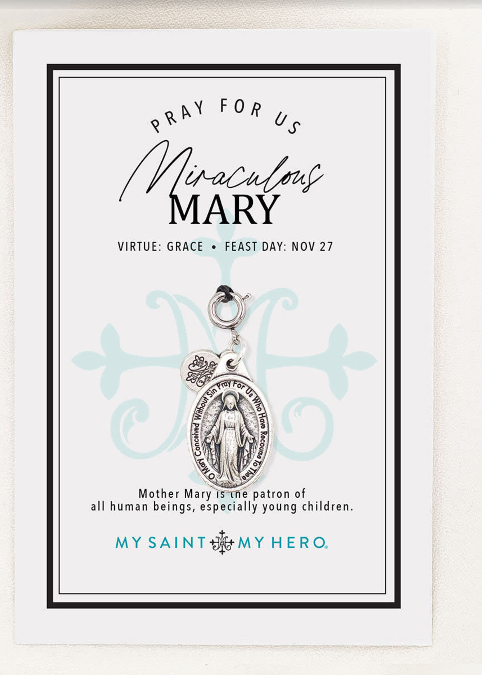 My Saint My Hero Miraculous Mary Charm- Large- Silver