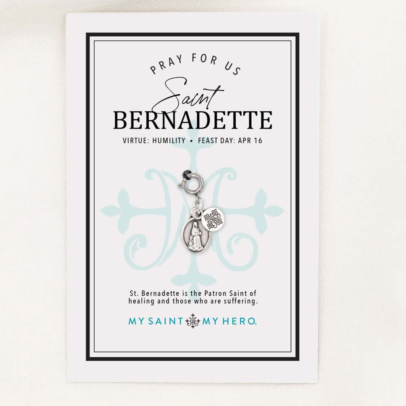 My Saint My Hero St. Bernadette Charm- Medium, Silver