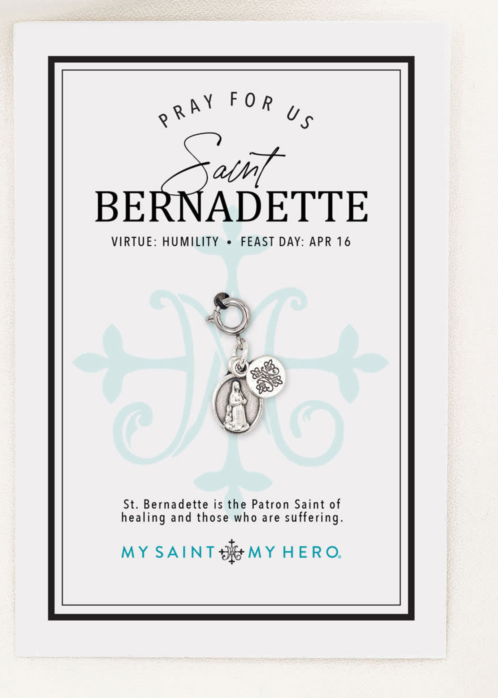My Saint My Hero St. Bernadette Charm- Medium, Silver