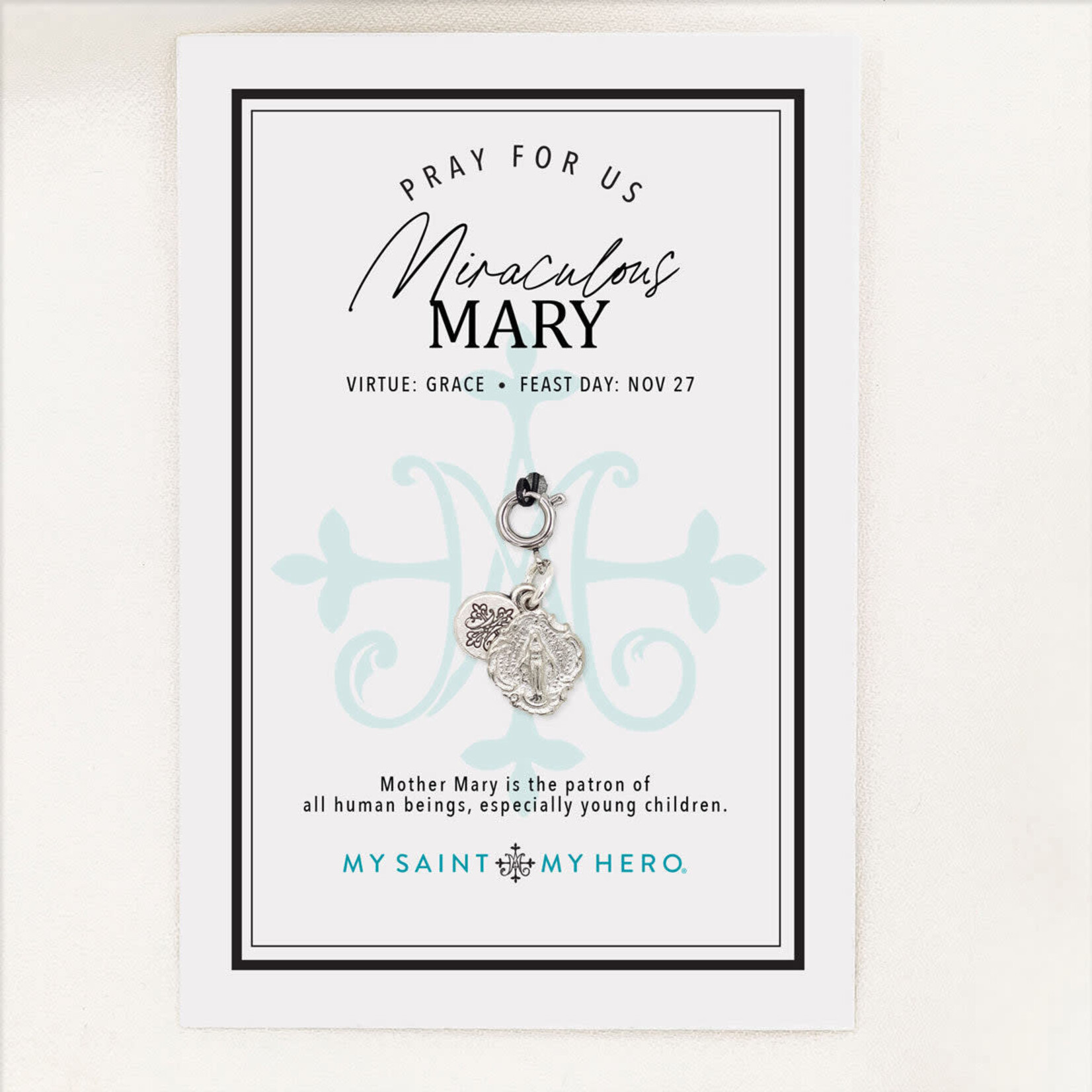 My Saint My Hero Miraculous Mary Charm- Medium, Silver, Ornate