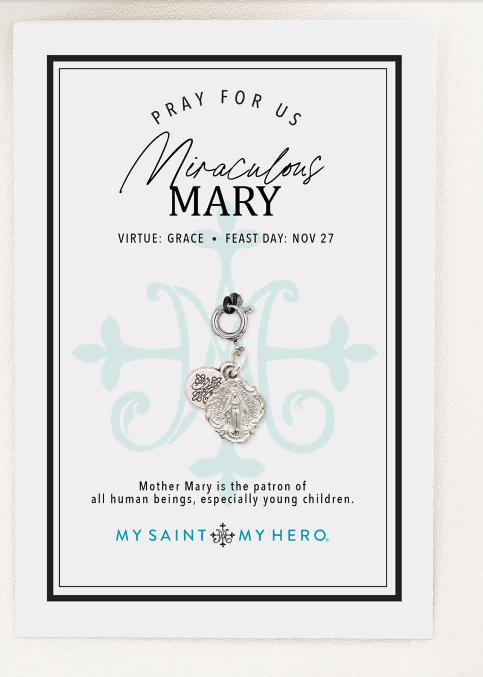 My Saint My Hero Miraculous Mary Charm- Medium, Silver, Ornate