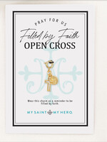 My Saint My Hero Filled by Faith Open Cross Charm- Medium, Gold