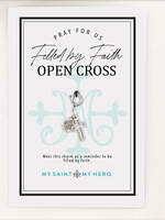 My Saint My Hero Charm Filled By Faith Open Cross - Silver