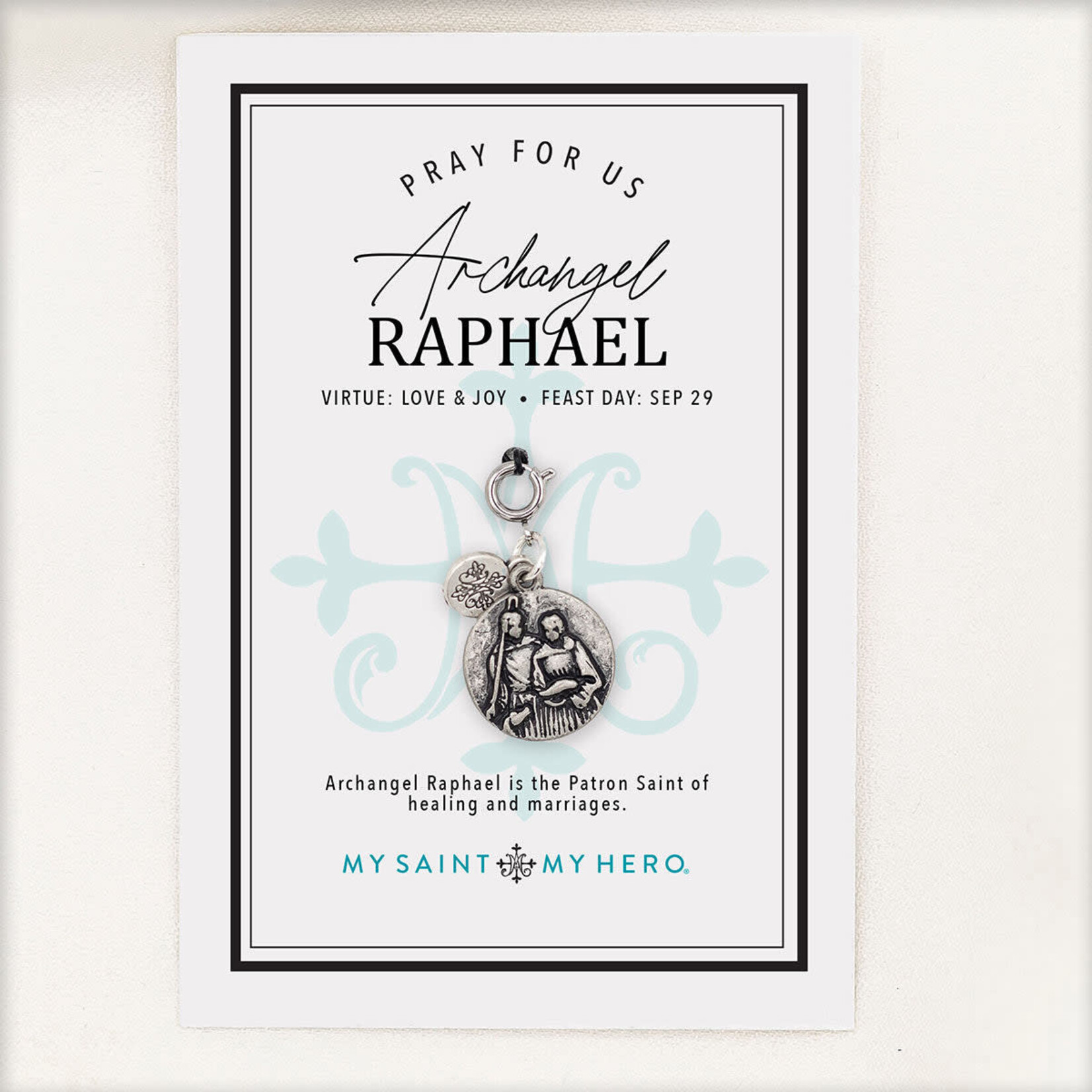 My Saint My Hero Archangel Raphael Charm- Large, Silver