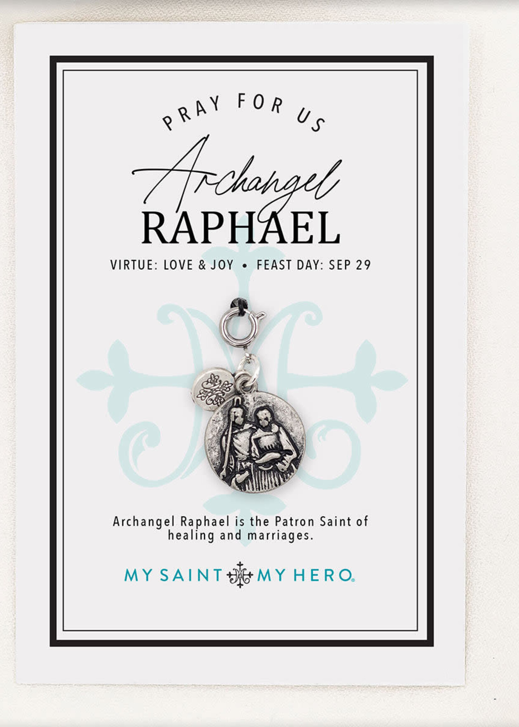 My Saint My Hero Archangel Raphael Charm- Large, Silver