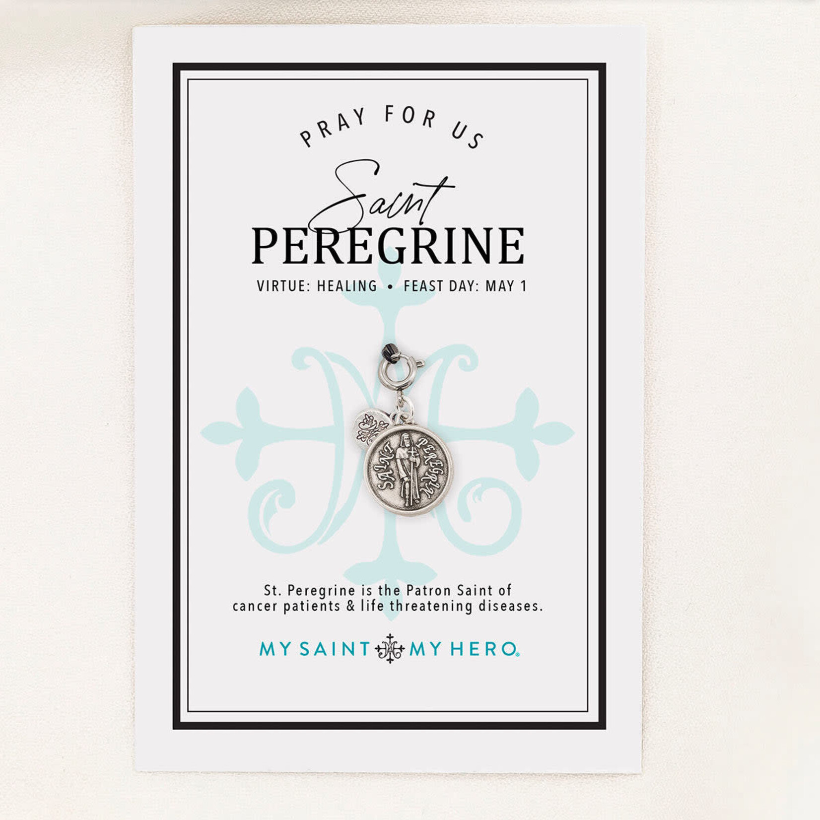 My Saint My Hero St. Peregrine Charm- Medium, Silver