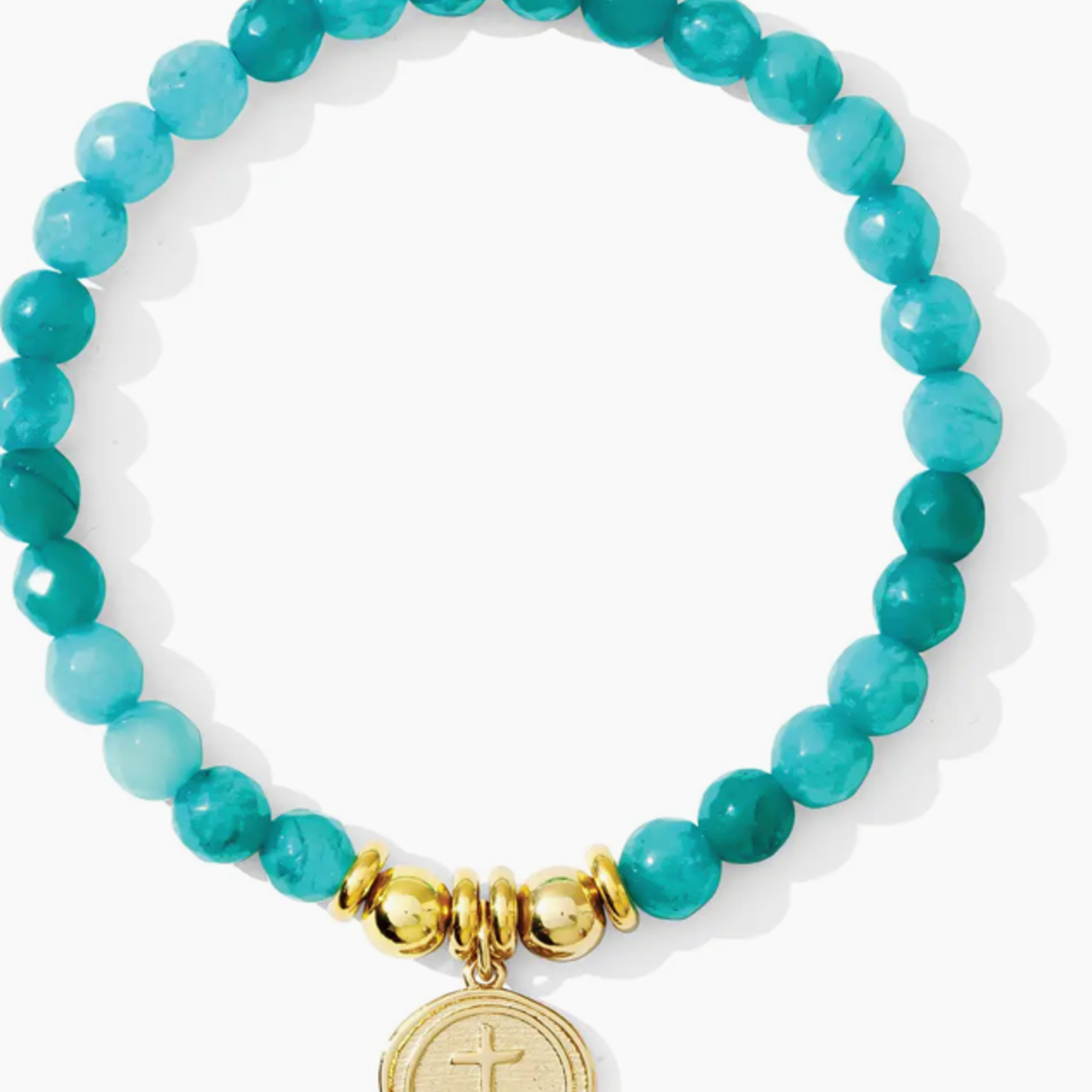 Splendid Iris Stretch Stone Bracelet w/ Cross - Seafoam