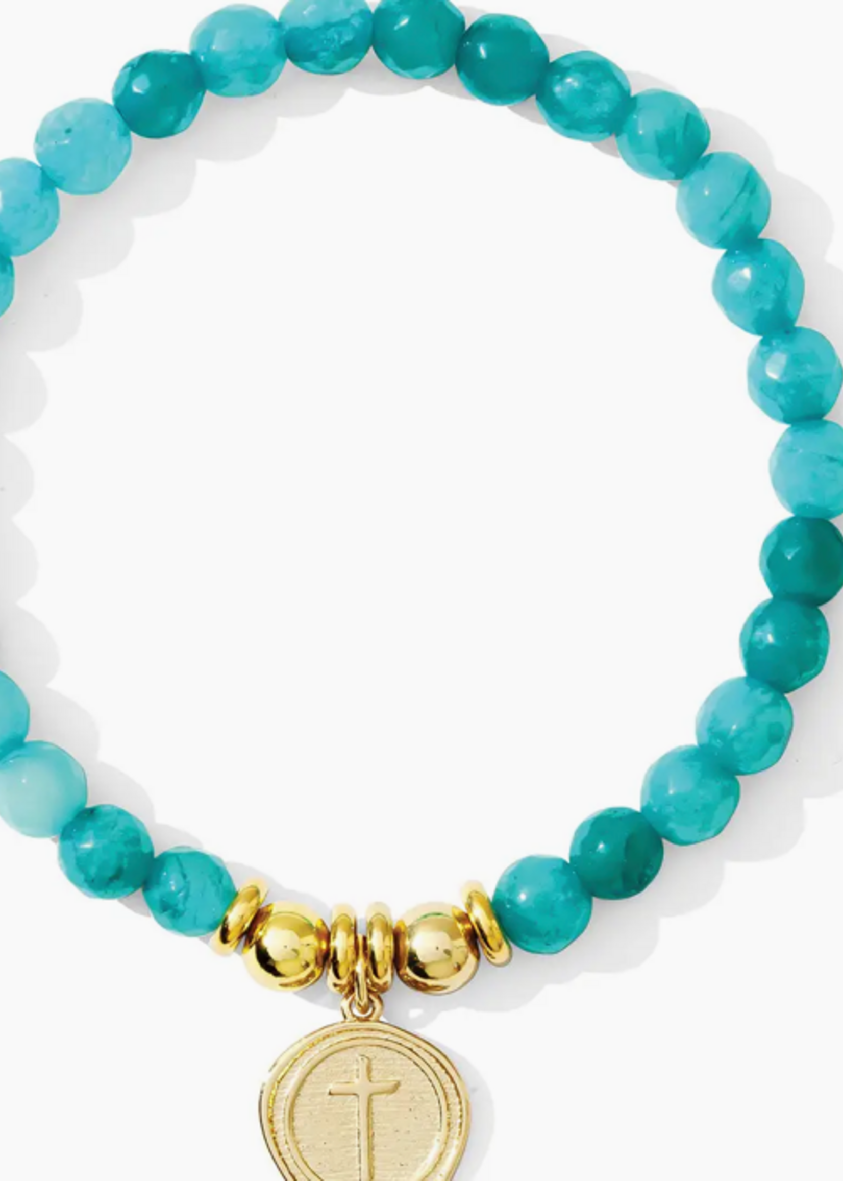 Splendid Iris Stretch Stone Bracelet w/ Cross - Seafoam