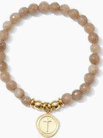 Splendid Iris Stretch Stone Bracelet w/ Cross - Cafe