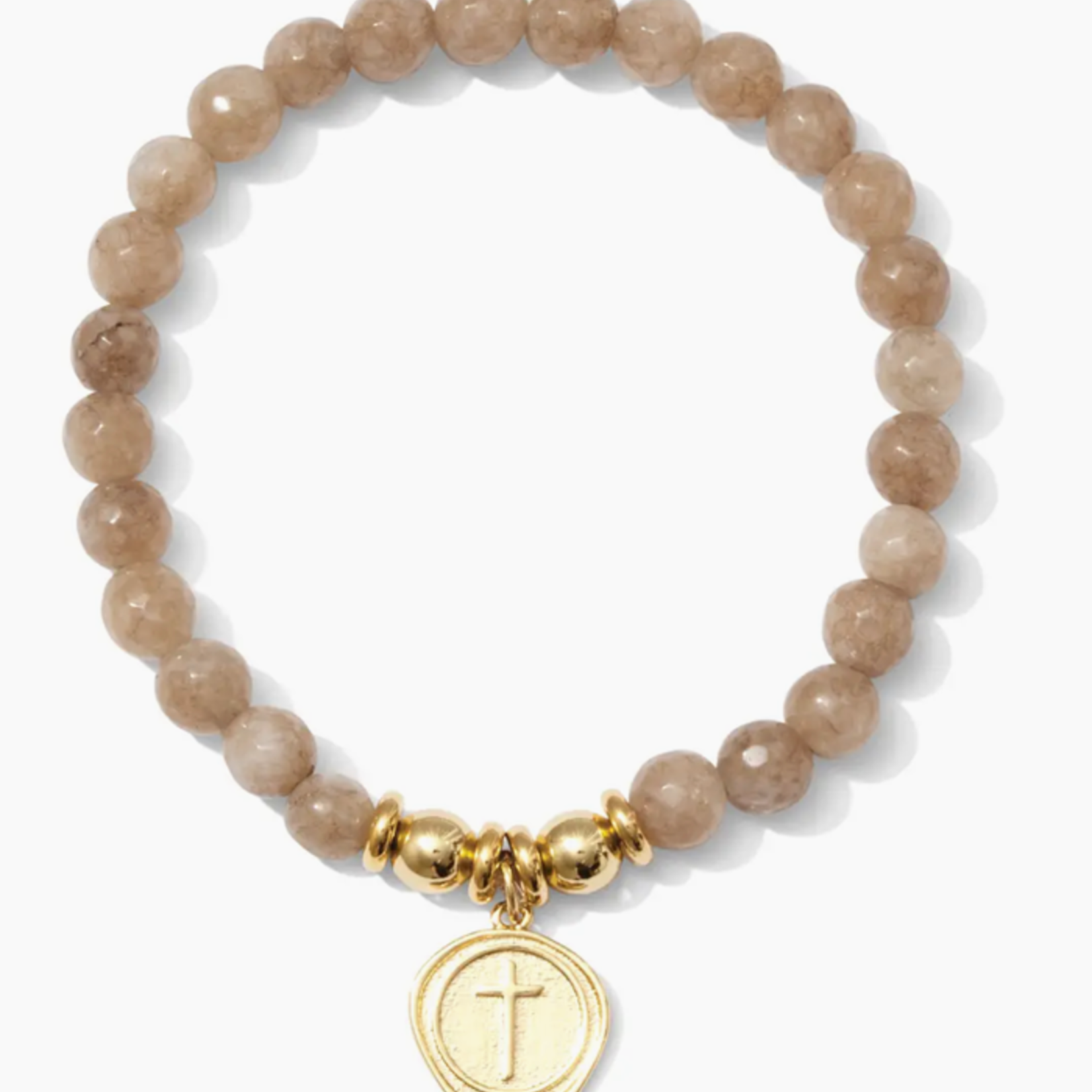 Splendid Iris Stretch Stone Bracelet w/ Cross - Cafe