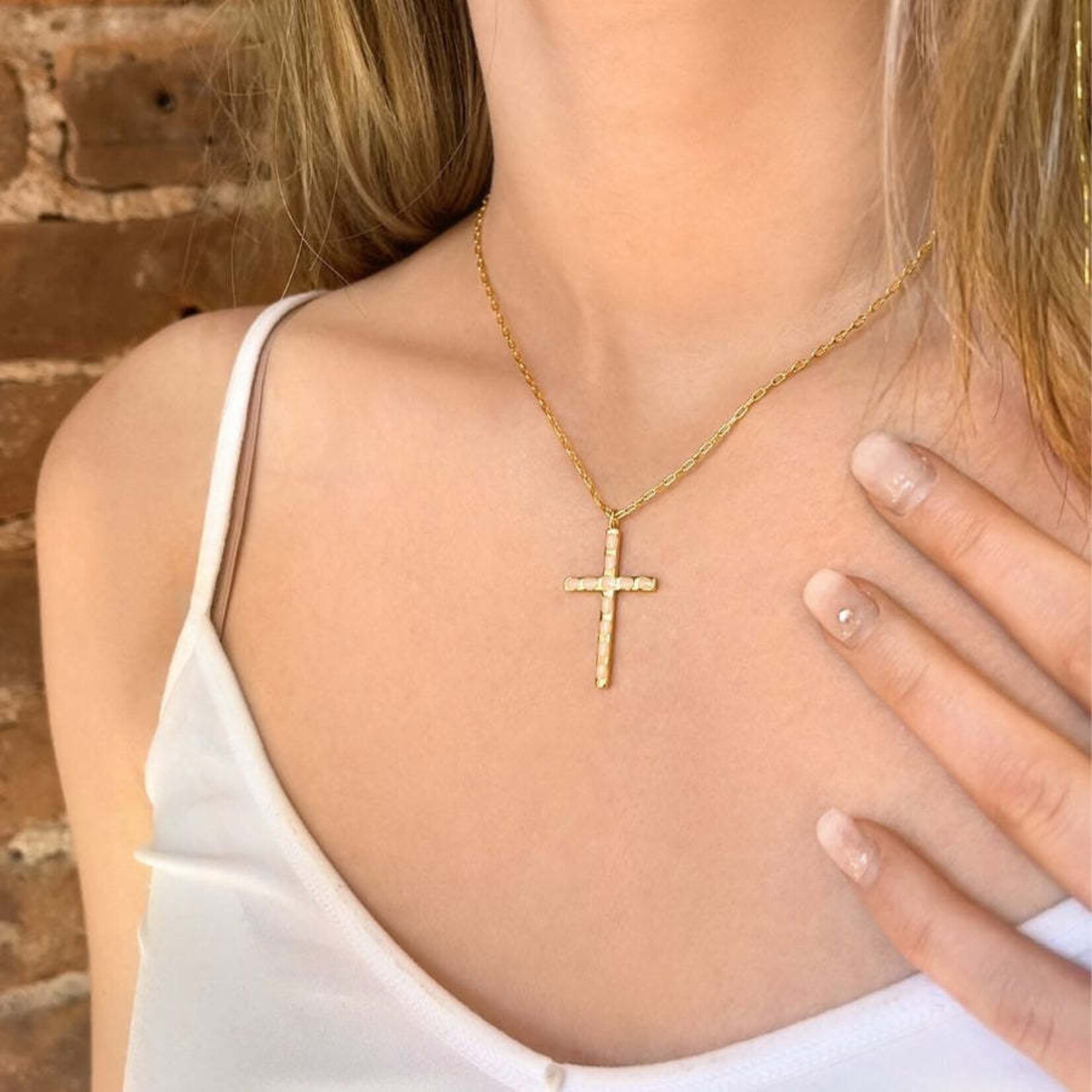 Fortune & Frame C1 Cross Pendant (Crystal)- Gold