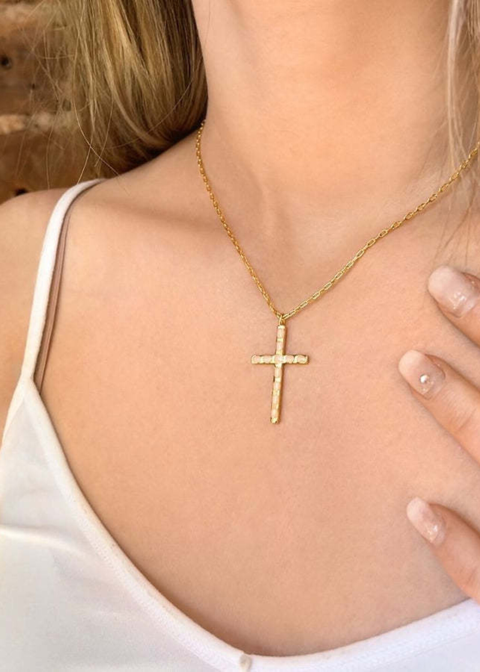 Fortune & Frame C1 Cross Pendant (Crystal)- Gold
