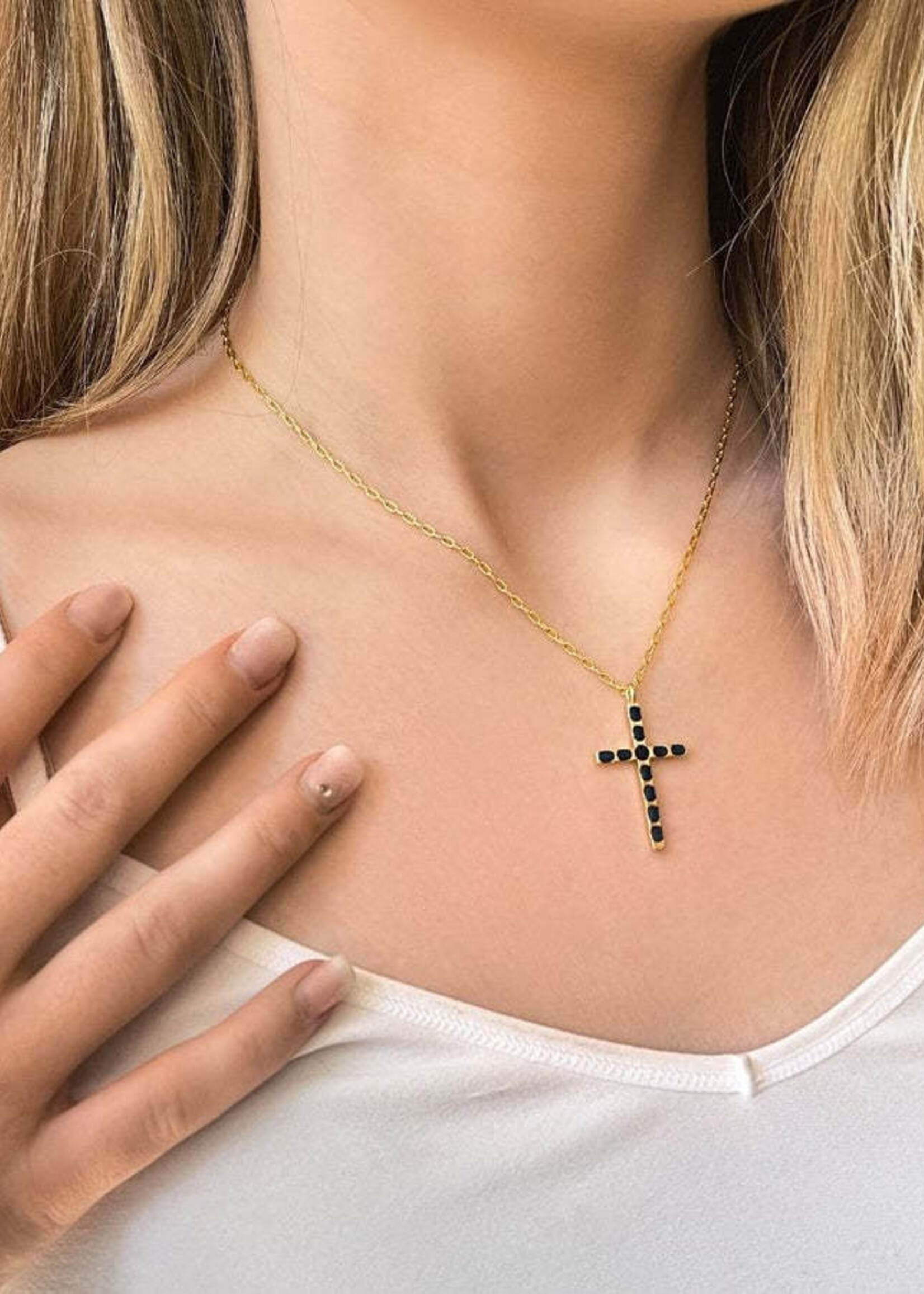 Fortune & Frame C1 Cross Pendant (Onyx)-Gold