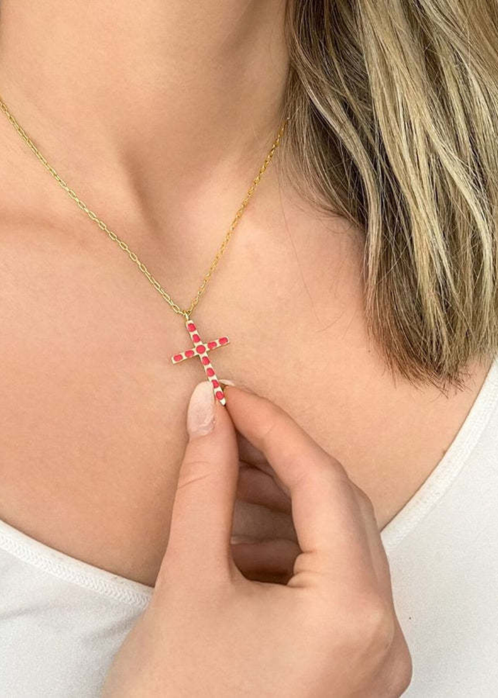 Fortune & Frame C1 Cross Pendant (Pink)- Gold