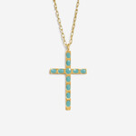Fortune & Frame C1 Cross Pendant Necklace (Aquamarine)- Gold