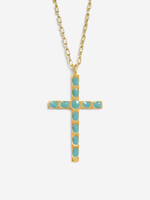 Fortune & Frame C1 Cross Pendant Necklace (Aquamarine)- Gold