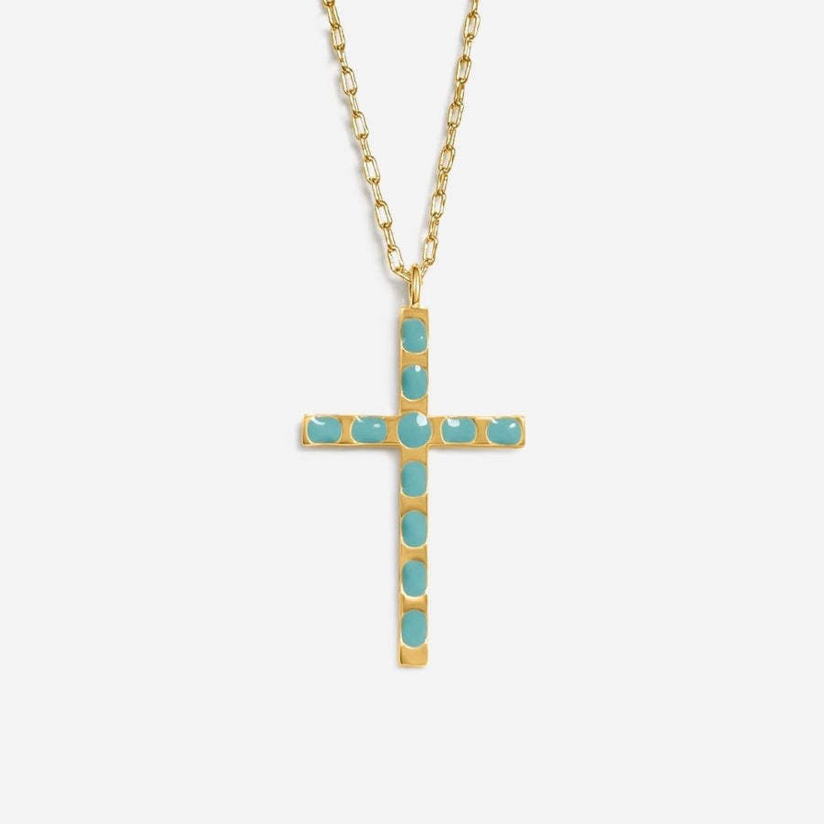 Fortune & Frame C1 Cross Pendant Necklace (Aquamarine)- Gold