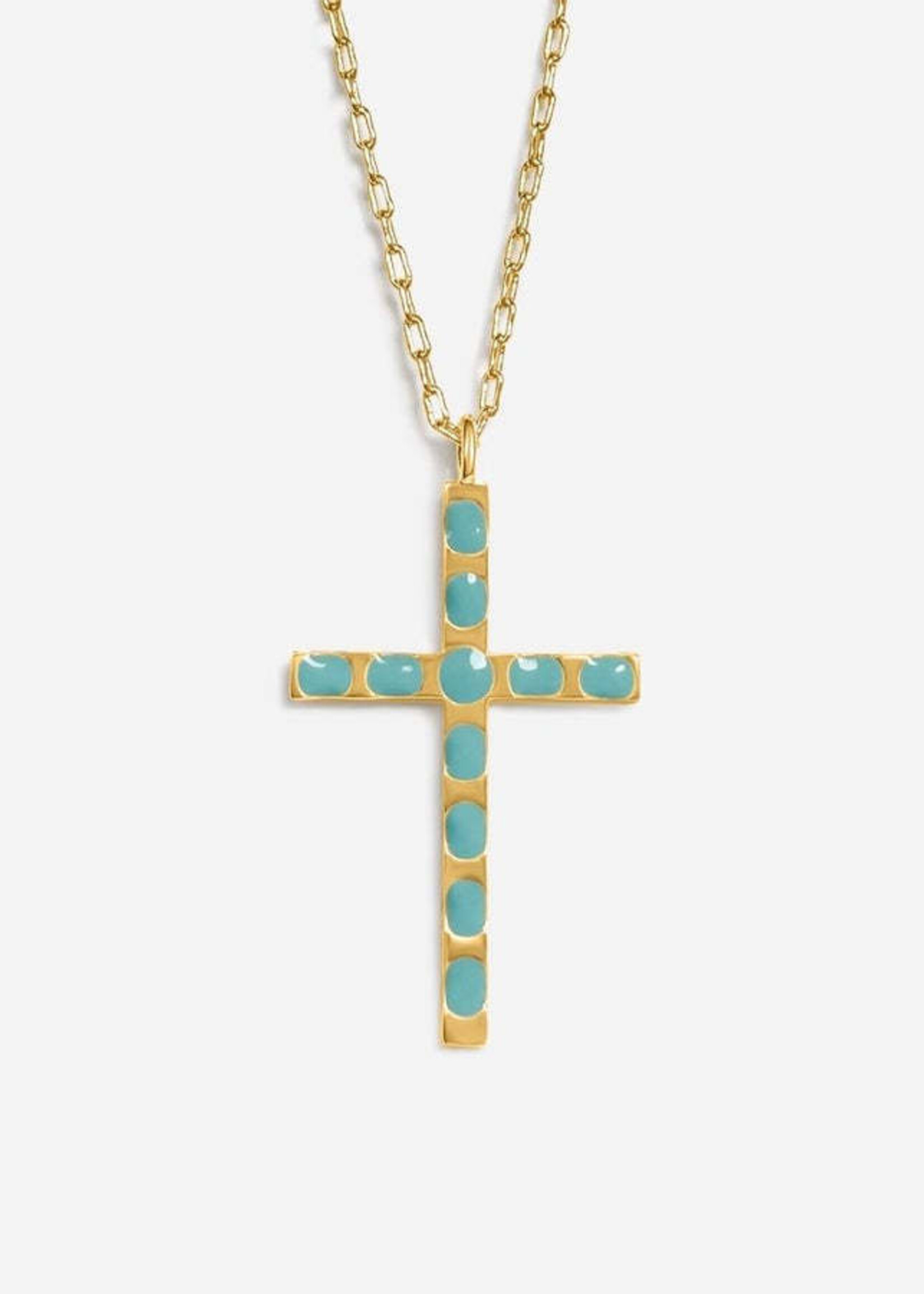 Fortune & Frame C1 Cross Pendant Necklace (Aquamarine)- Gold