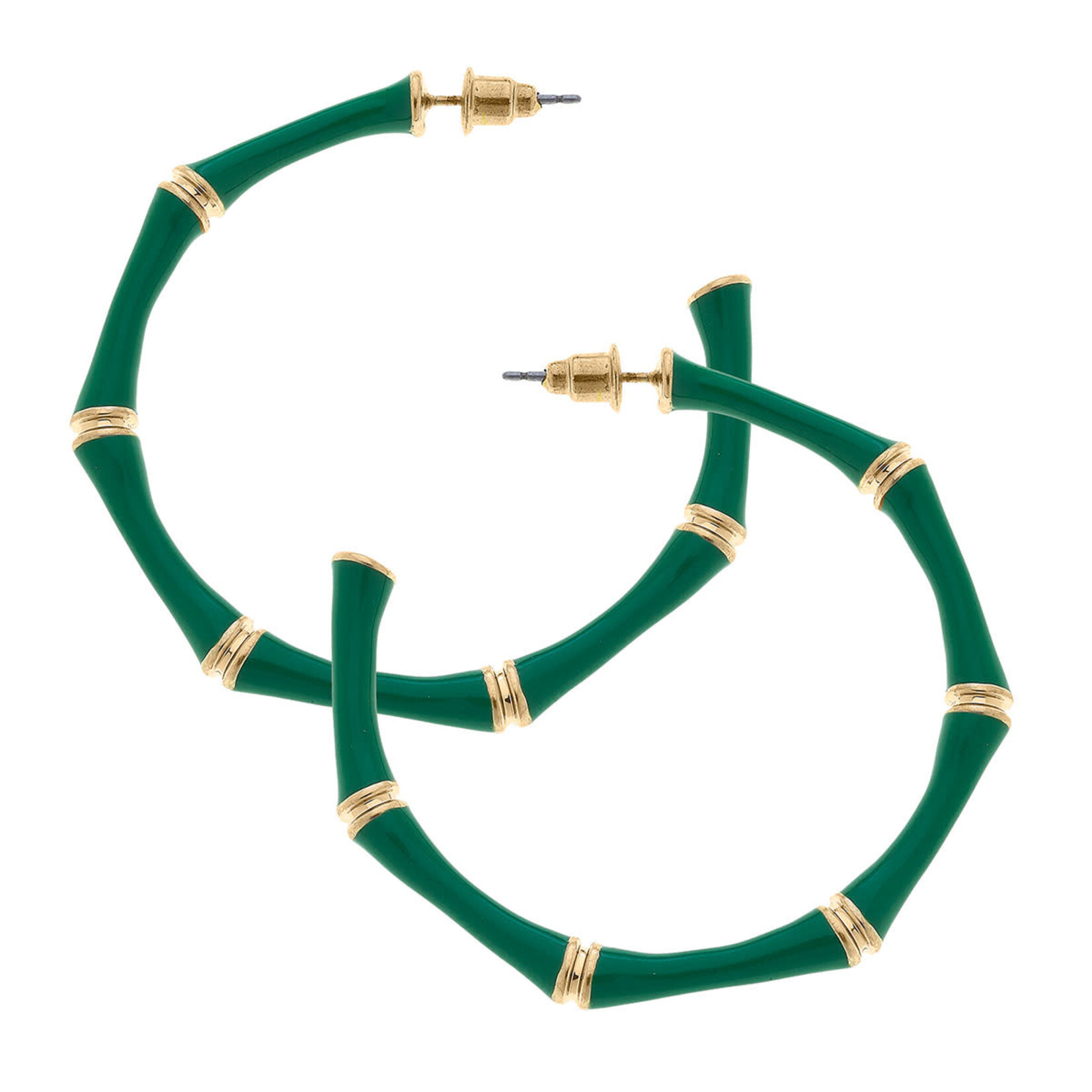 Canvas CELESTE ENAMEL BAMBOO HOOP EARRINGS GREEN