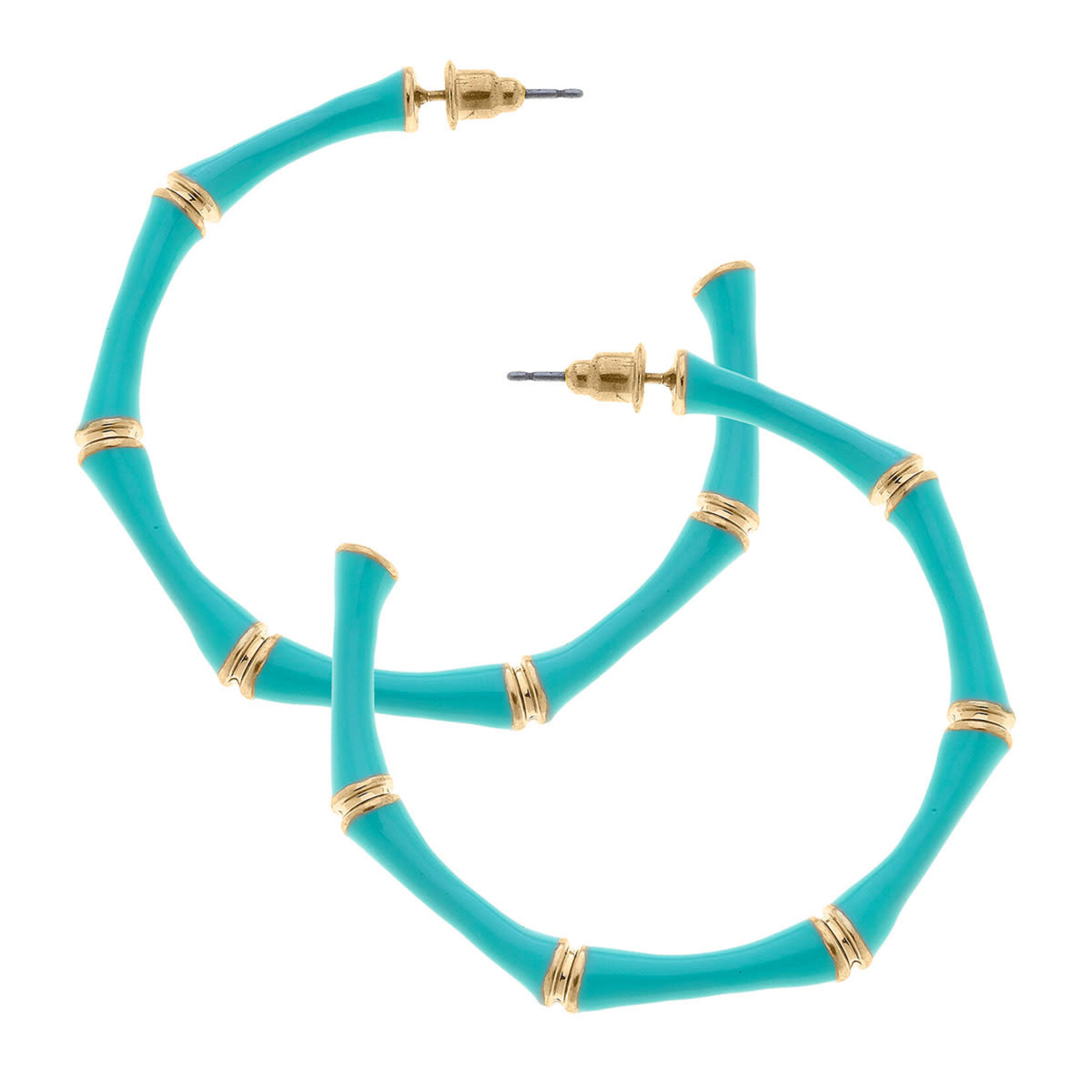 Canvas CELESTE ENAMEL BAMBOO HOOP EARRINGS AQUA