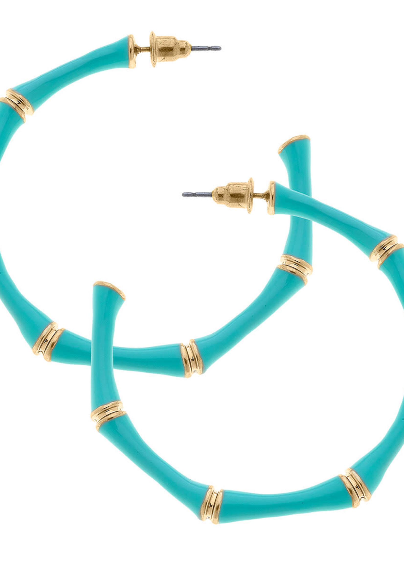 Canvas CELESTE ENAMEL BAMBOO HOOP EARRINGS AQUA