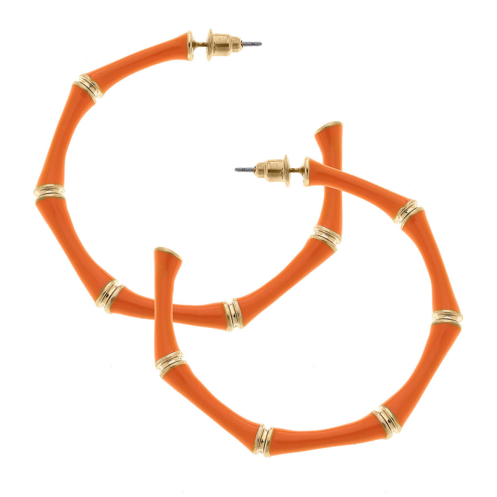 Canvas CELESTE ENAMEL BAMBOO HOOP EARRINGS ORANGE