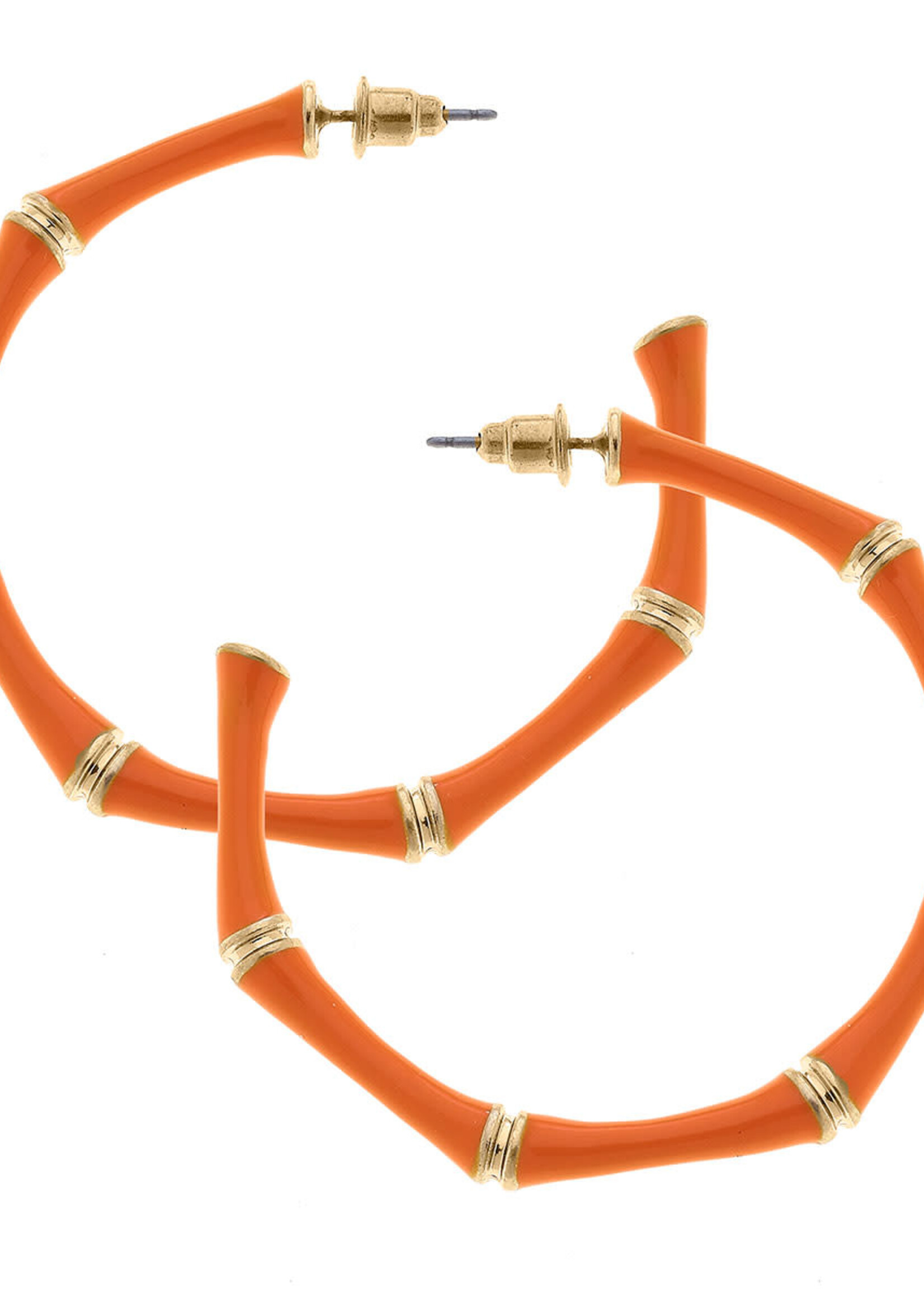 Canvas CELESTE ENAMEL BAMBOO HOOP EARRINGS ORANGE