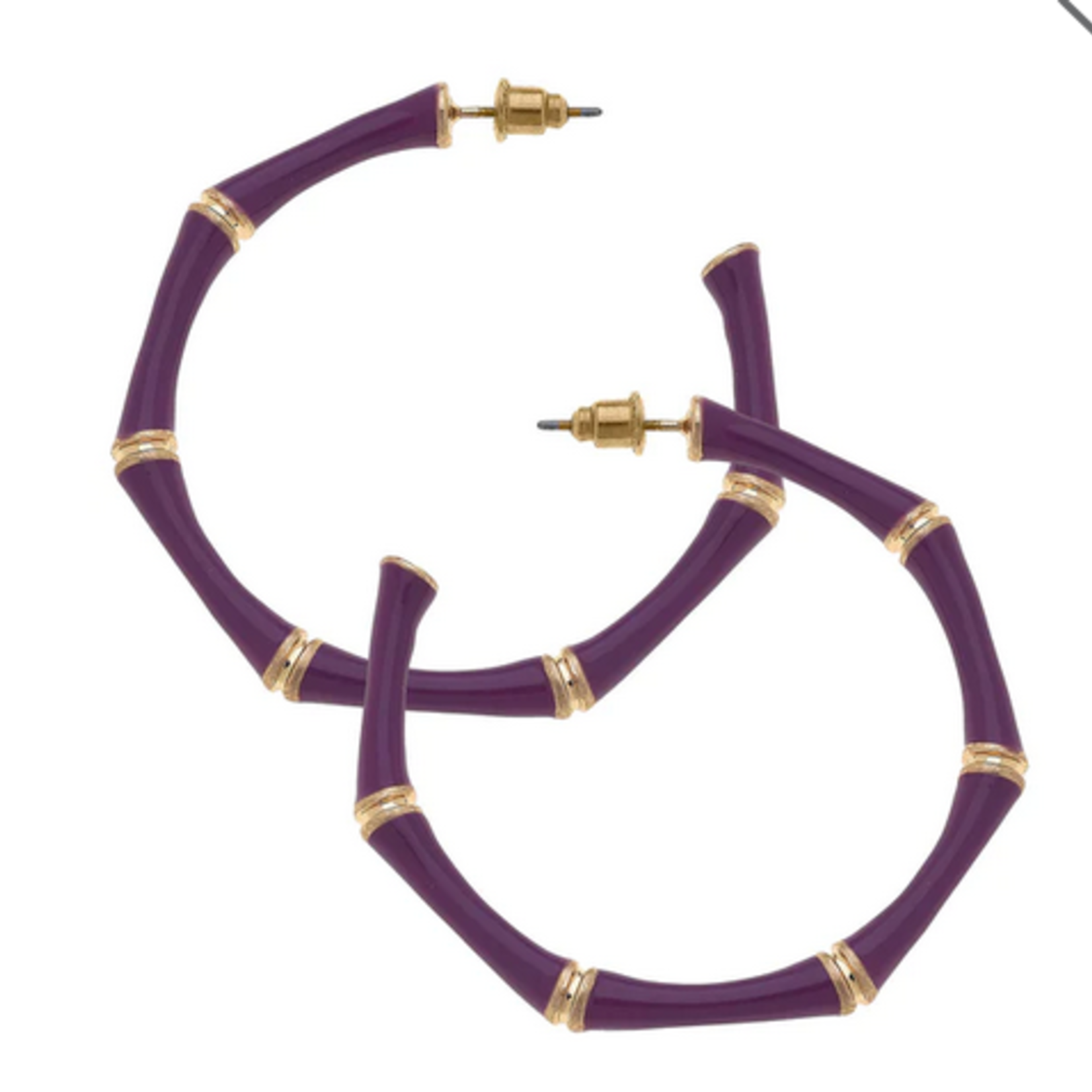 Canvas Celeste Enamel Bamboo Hoop Earrings, Purple