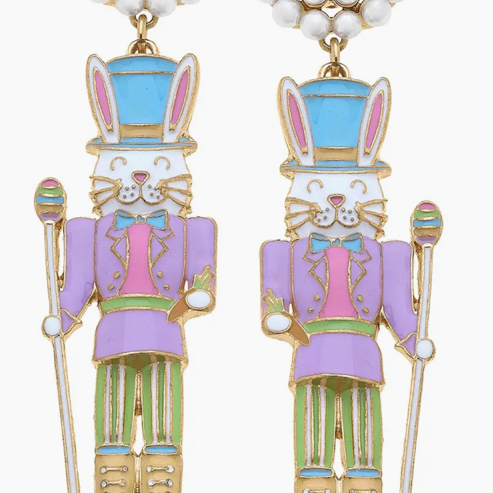 Canvas Easter Nutcracker Bunny Enamel Earrings