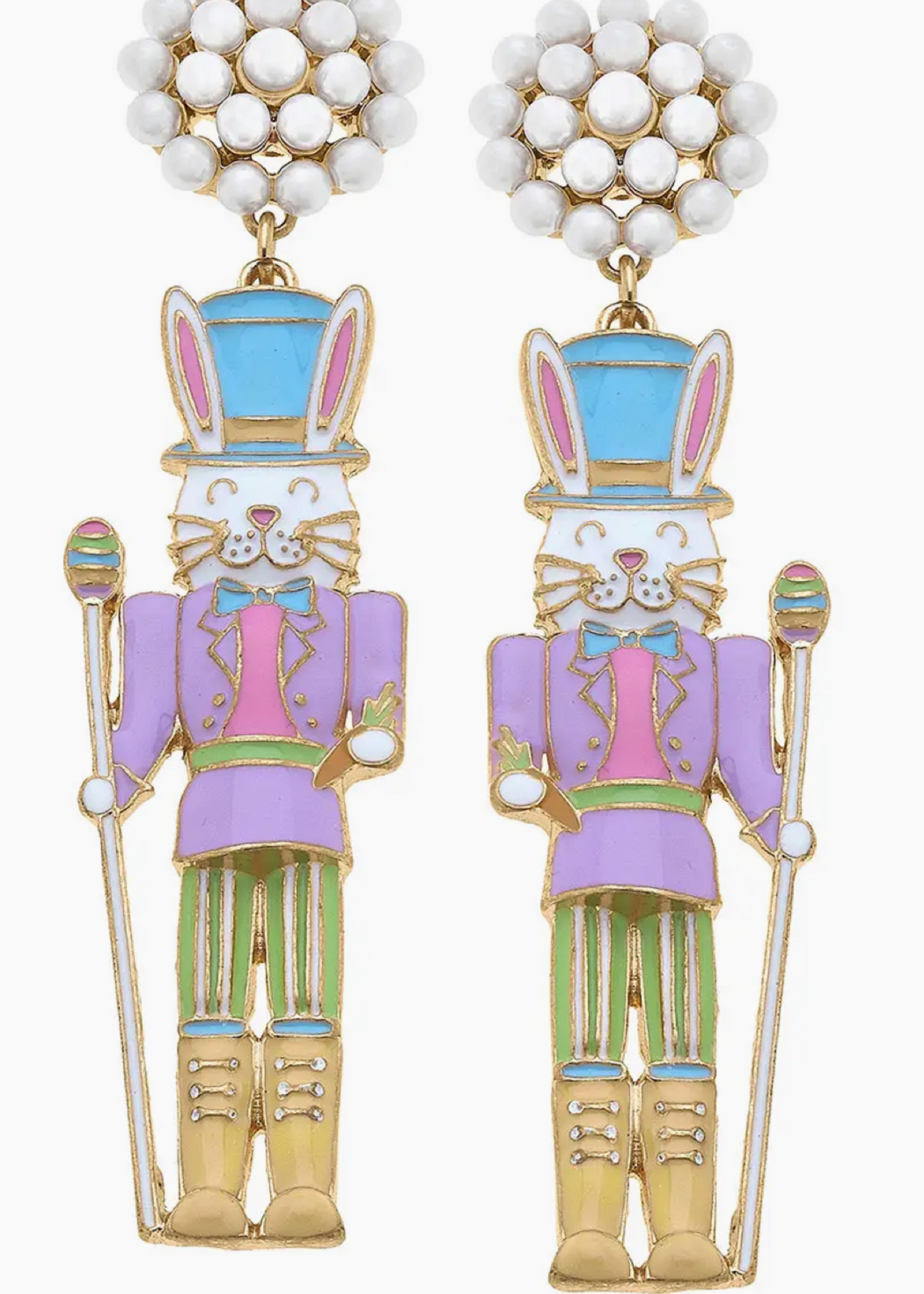 Canvas Easter Nutcracker Bunny Enamel Earrings