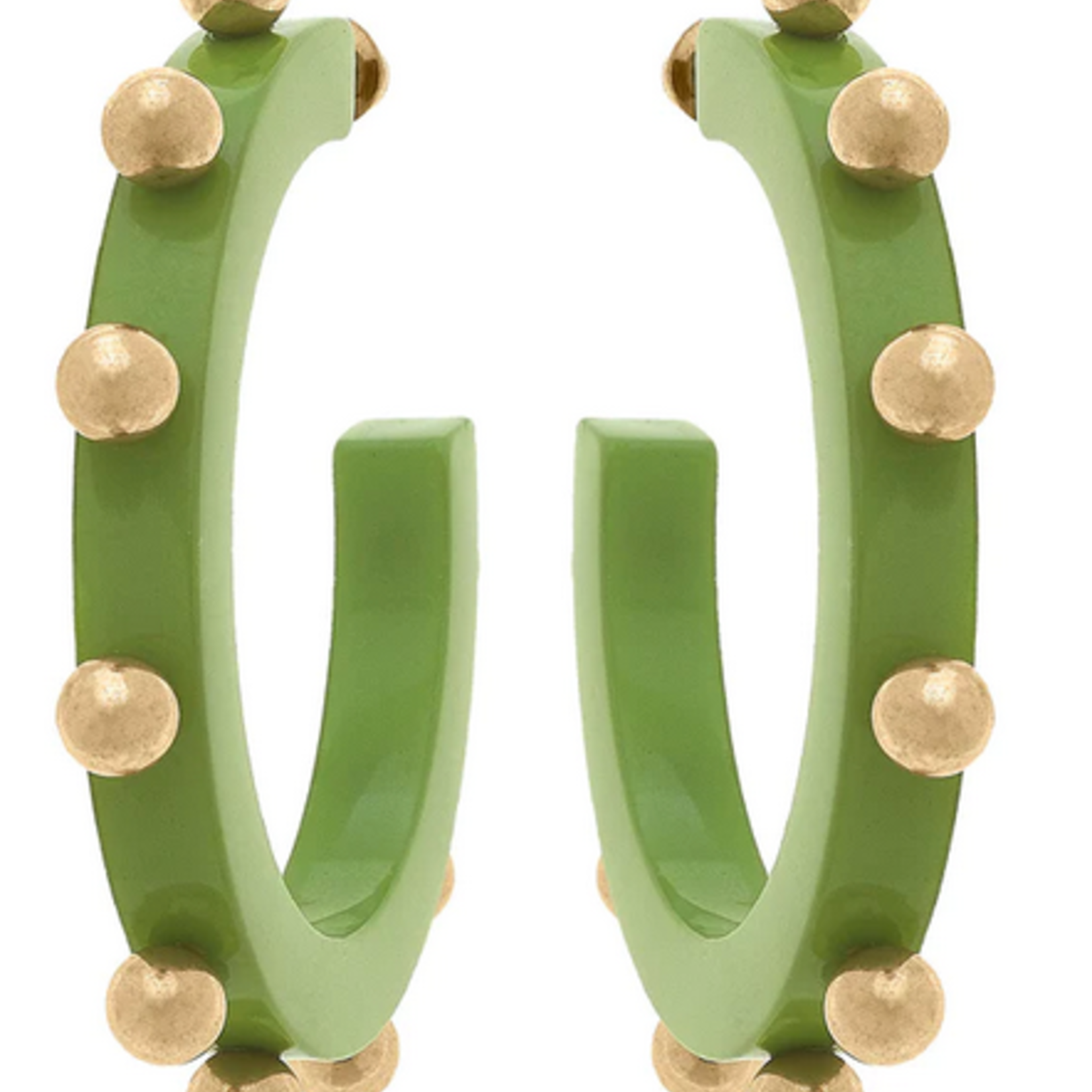 Canvas Kelley Studded Hoop Earrings, Lime Green