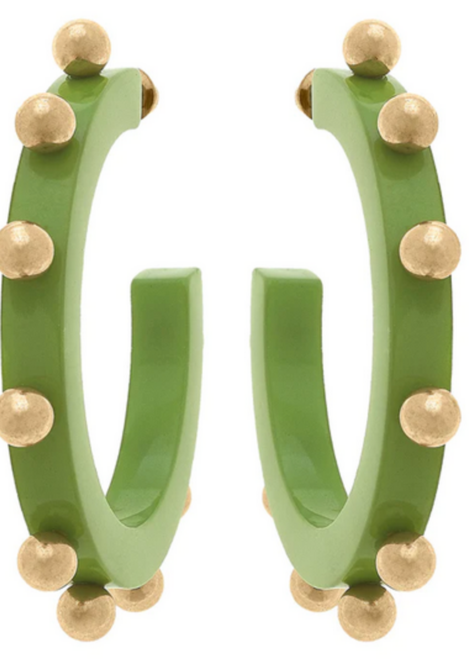 Canvas Kelley Studded Hoop Earrings, Lime Green