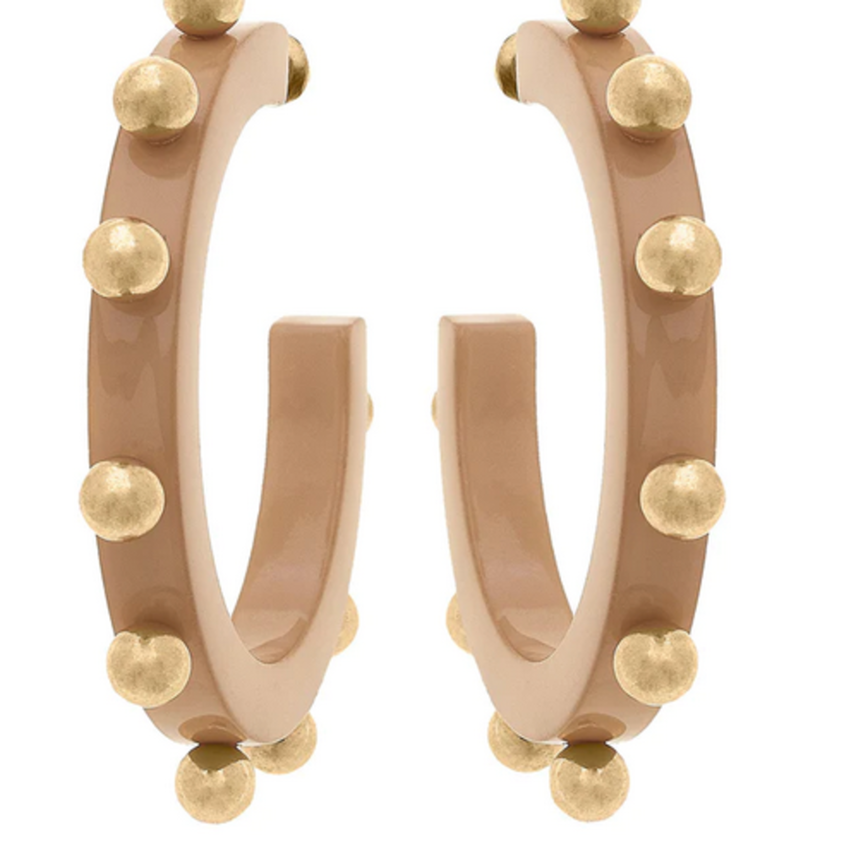 Canvas Kelley Studded Hoop Earrings, Tan