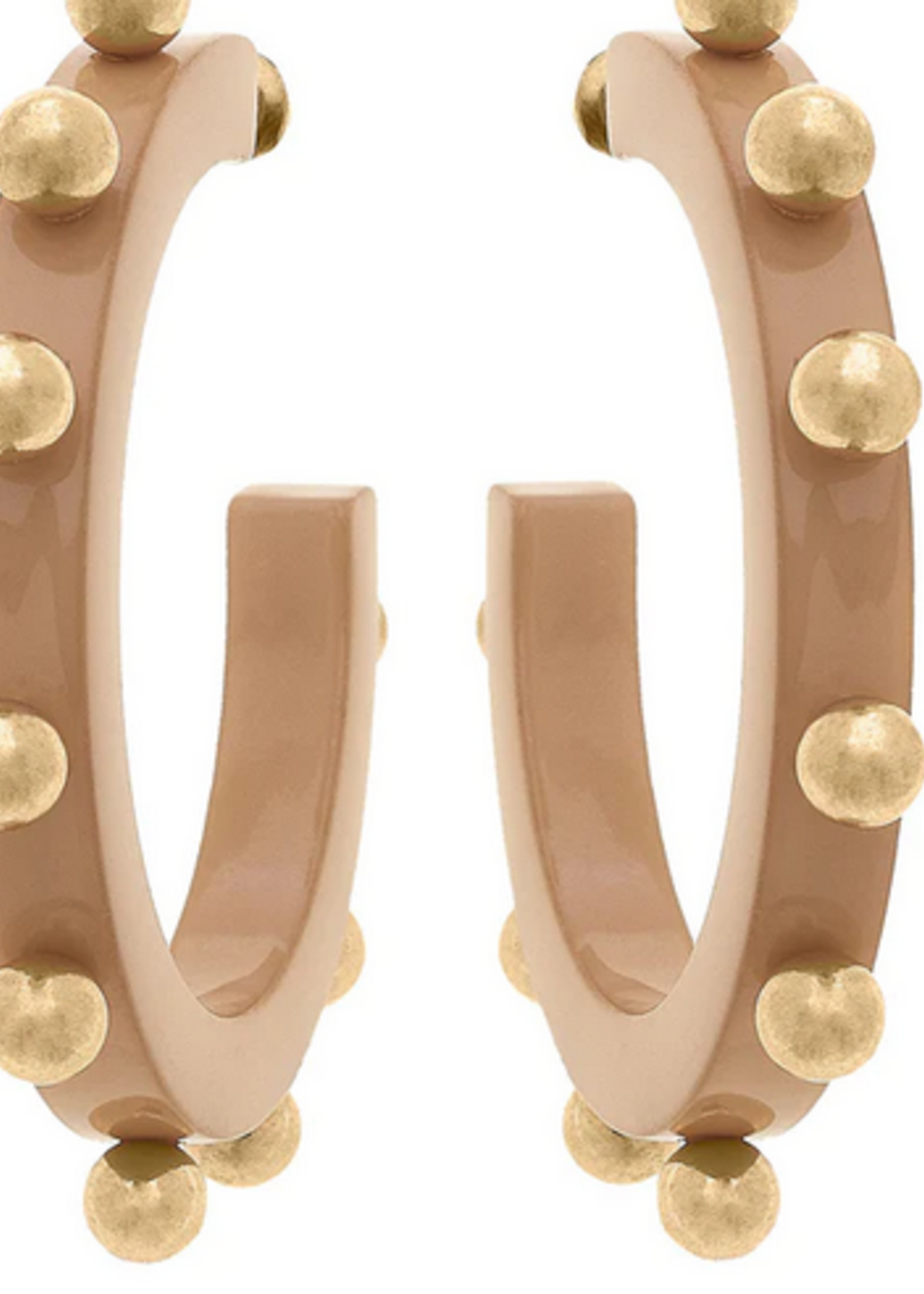 Canvas Kelley Studded Hoop Earrings, Tan