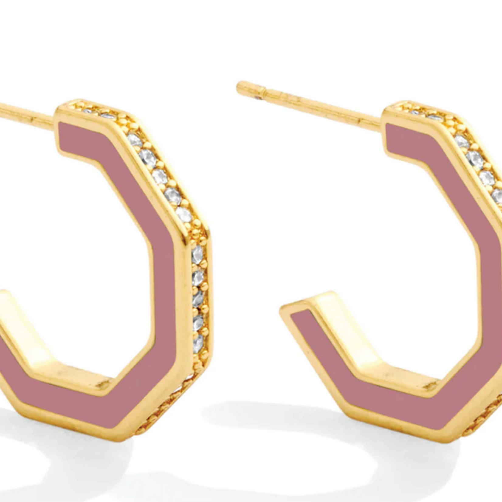 Splendid Iris Hexagon Earrings w/ Pave - Rose